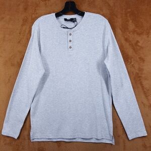 HEDGE Shirt Mens Small Gray Pullover Henley Ribbed Knit Long Sleeve
